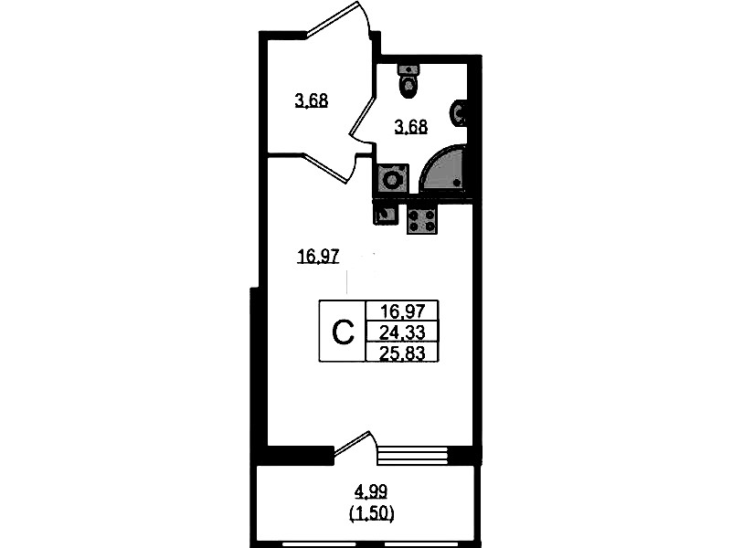 Квартира студия 25.83 м², 2/12 эт., ЖК «UP! Квартал Воронцовский»